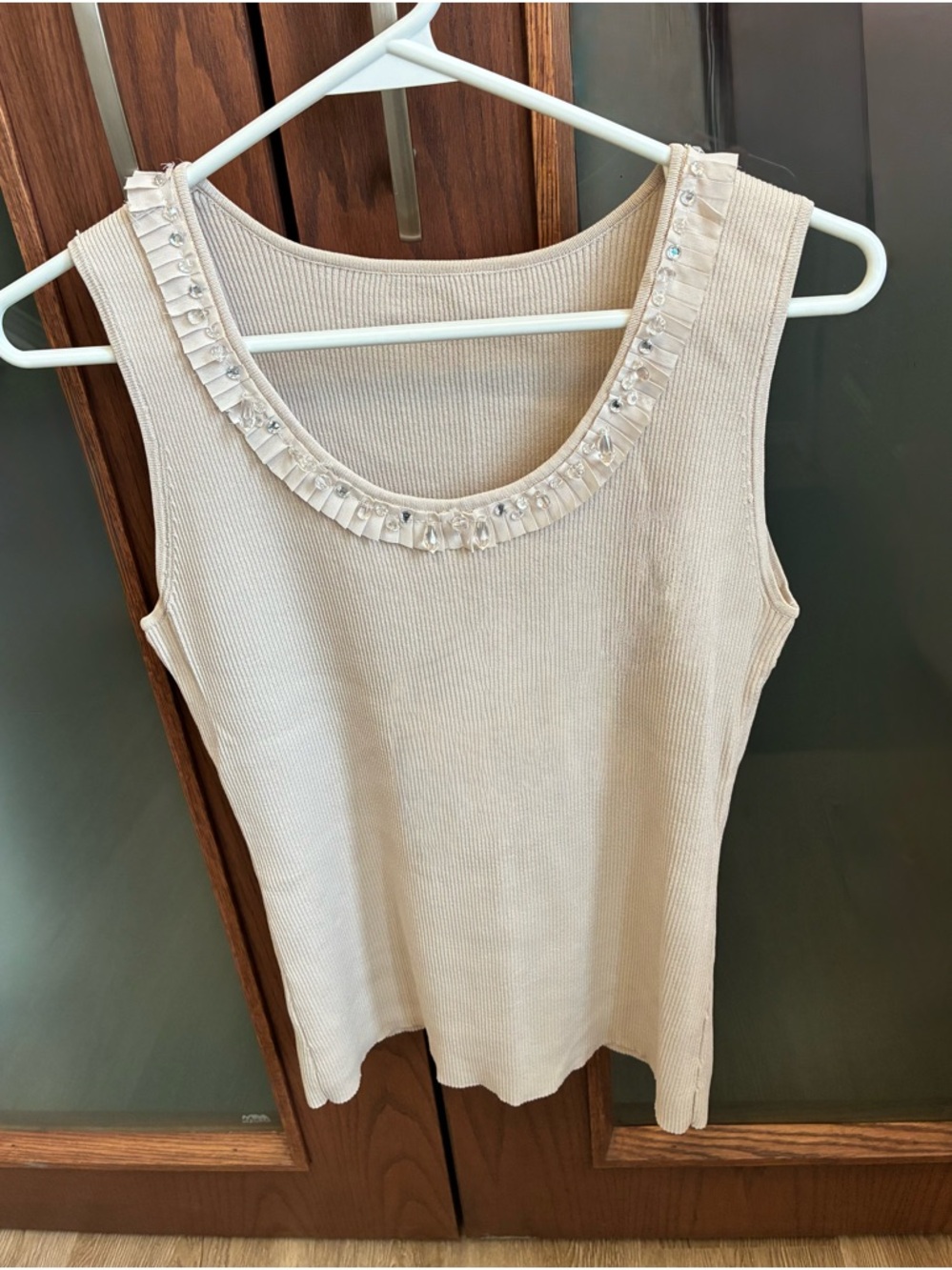 Ruby Rd. Cream Ribbed Tank with Ruffle Trim - Picture 5 of 5